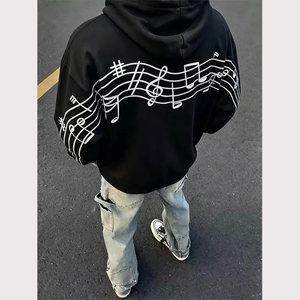 American High Street Style Musical Note Embroidered Hoodie for Men, Spring and Autumn 2026 New Loose Casual Couple's Jacket Hoodie