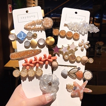 Korean net new sweet full head rope red hair hair headdress girl side pearl rhinestone hairpin side clip card small clip