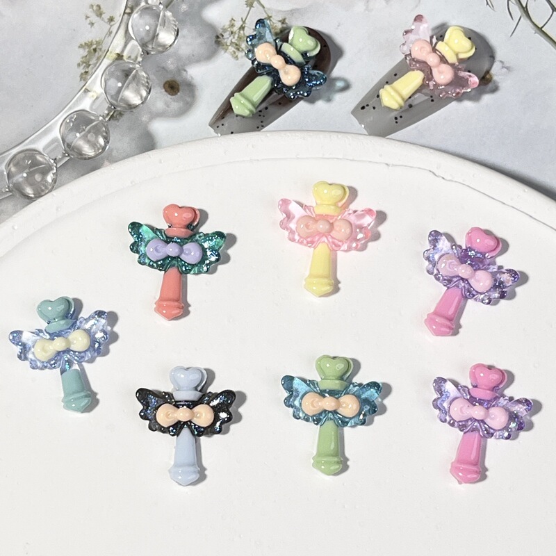 Internet Celebrity Sailor Moon Magic Wand Nail Art Accessories Ice-Clear Angel Wings Bow DIY Phone Case Decoration Internet Celebrity Sailor Moon Magic Wand Nail Art Accessories Ice-Clear Angel Wings Bow DIY Phone Case Decoration
