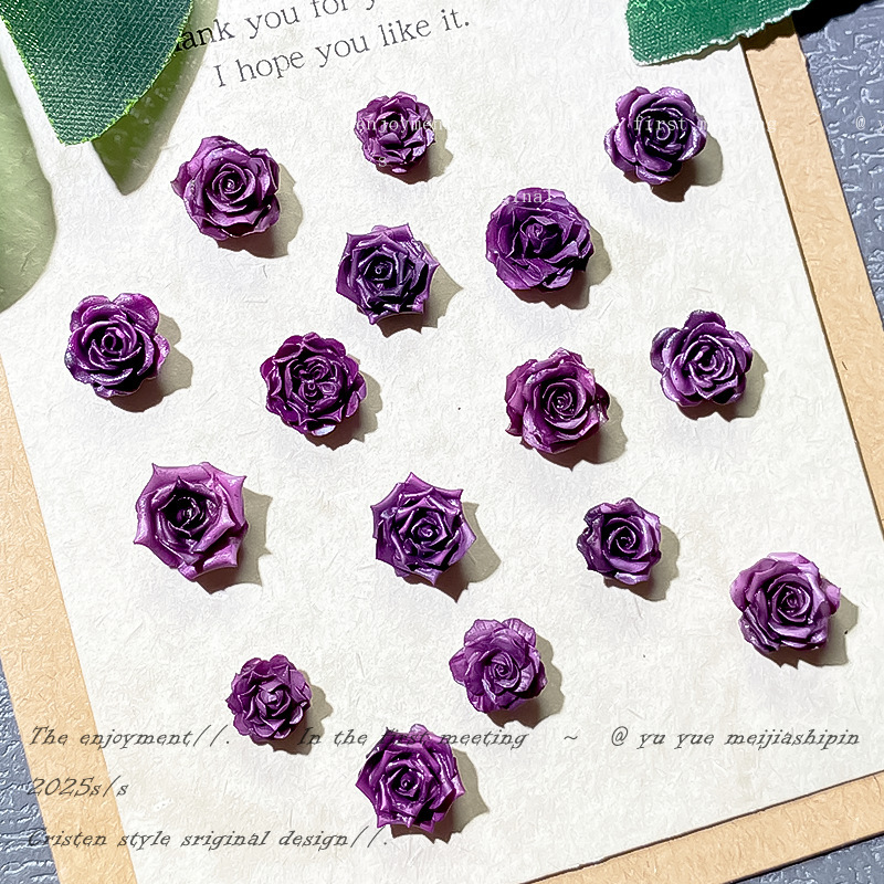 New Eggplant Purple Tie-Dye Soft Flower Nail Art Accessories Luminous Resin Camellia Carving DIY Earrings Nail Accessories Mixed