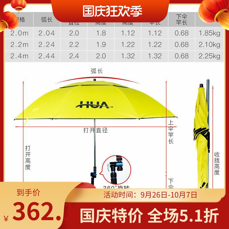 Hua's Zhanlu fishing umbrella thickened double-layer black glue outdoor fishing umbrella sunscreen and rainproof universal big fishing umbrella