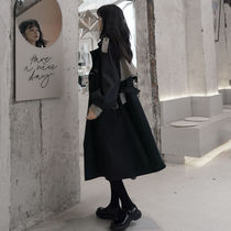 Legal Temperament Dark Black Ensemble Windsuit Jacket Woman Mid 2021 Fall new Korean version College Wind Loose Wind Suit