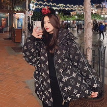 2021 new net red down cotton clothes woman with medium length Korean version loose laser reflective strip light sensation printed bread