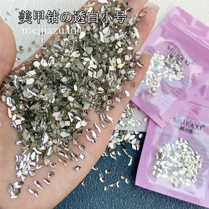 Super Shiny Transparent White Small Nail Art Rhinestones, Silver Internet-Famous Flat-Bottomed Irregular Mixed Mini Nail Rhinestones, Super Shiny Glass Rhinestones