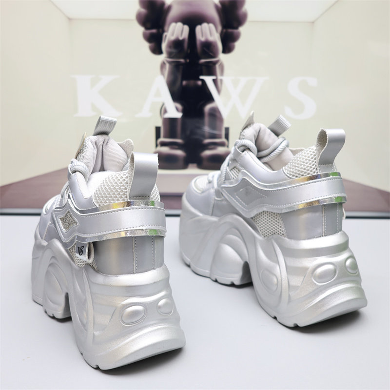 Women's Height-Increasing Dad Shoes with 14cm Platform and 12cm Thick Sole, Breathable Mesh Sneakers for Petite Women, Casual White Shoes 10