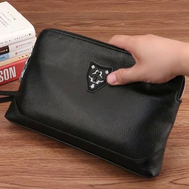 2022 New Fashion Handbags Men Genuine Leather Hand Grab Bag Large Capacity Hand Grip Bag Code Lock Soft Bull Leather Wallet Bag Men Bag