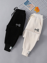 Guochao Li Ning joint girl pants autumn and winter external wearing pants integrated suede children casual pants CUHK Tong Chunqiu ga