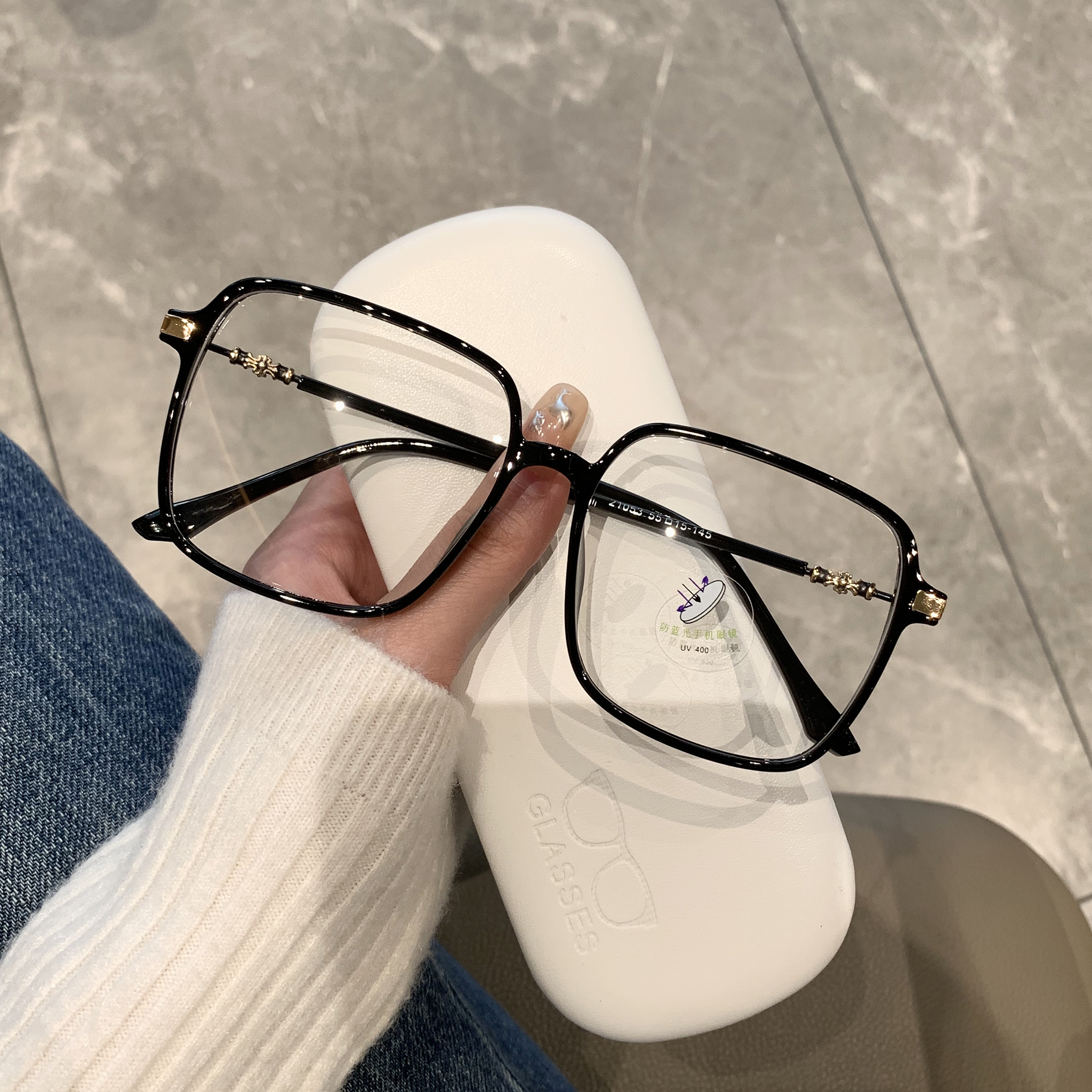 Black square large frame glasses female net red model without makeup artifact fashion round face thin glasses frame can be matched with myopia tide