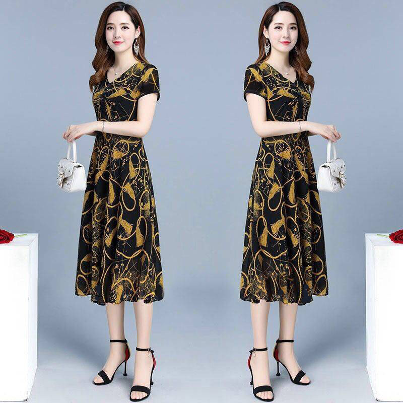 Summer New Style Middle-Aged and Elderly Mother's Clothing, Fashionable Floral Dress, Plus Size Women's Clothing, Loose and Slimming Mid-Length Skirt Summer New Style Middle-Aged and Elderly Mother's Clothing, Fashionable Floral Dress, Plus Size Women's Clothing, Loose and Slimming Mid-Length Skirt