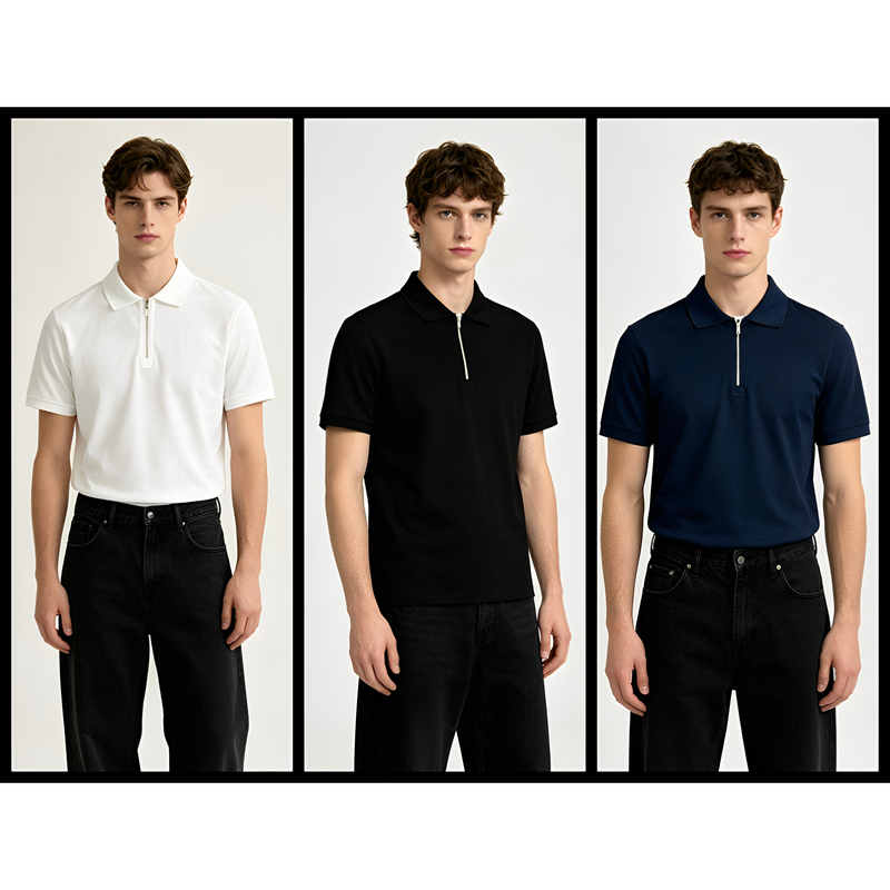 Milan, Italy 2026 Summer Men's Enamel Metal Iron Triangle Zipper Lapel Short-Sleeve T-Shirt Polo Shirt