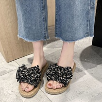 Wave Dot Butterfly Knot Slippers Woman outside wearing a thick bottom Baotou 2021 Spring paragraph Xia Xiaoxiang Wind Fairy Air Flat Beach Slippers