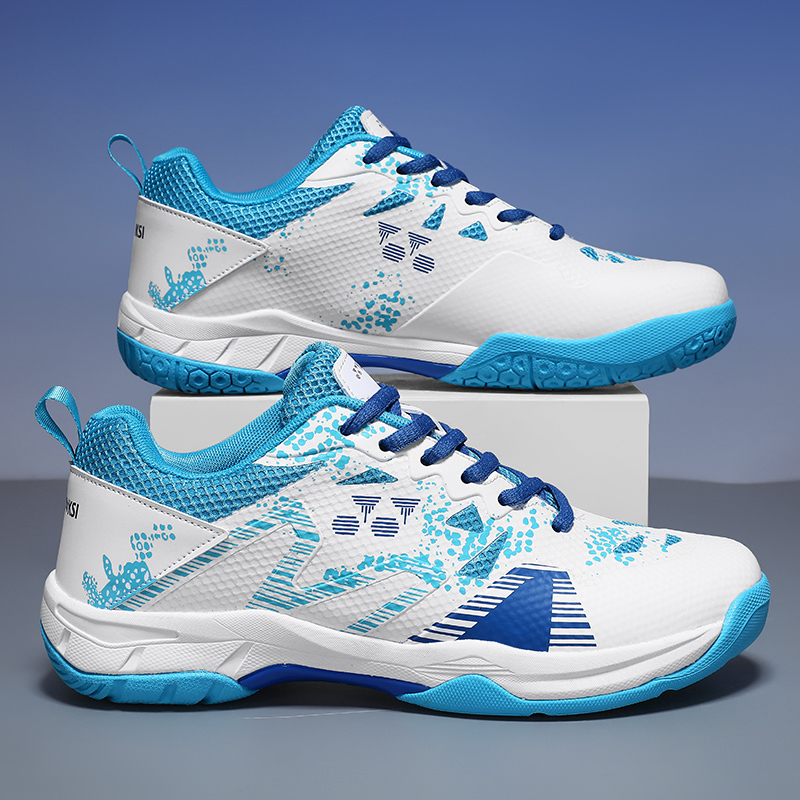 Genuine Rubber Sole Badminton Shoes with Wide Last, Professional Tennis Shoes for Men and Women, Real Carbon Plate, Non-Slip Sports Shoes, Ultra-Light Mesh Surface