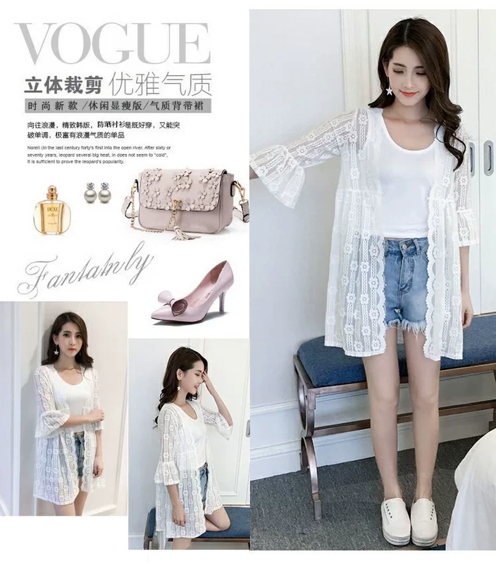 Mùa hè 2018 phong cách mới phần dài áo cardigan mỏng áo voan siêu đẹp làm đẹp lấy ren chống nắng quần áo nữ
