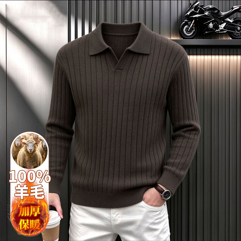 Ordos City 100% Pure Wool Sweater for Men, 2026 Autumn and Winter Season, Collared Knitted Base Sweater, Thickened and Warm Wool Sweater Ordos City 100% Pure Wool Sweater for Men, 2026 Autumn and Winter Season, Collared Knitted Base Sweater, Thickened and Warm Wool Sweater
