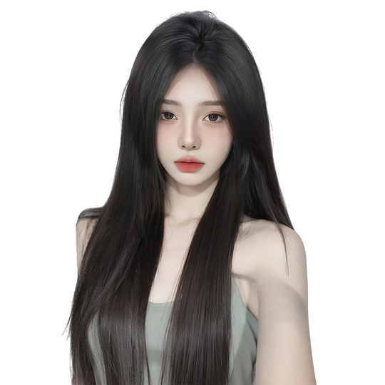 Beautiful cat wig high temperature silk white moonlight black long straight wig