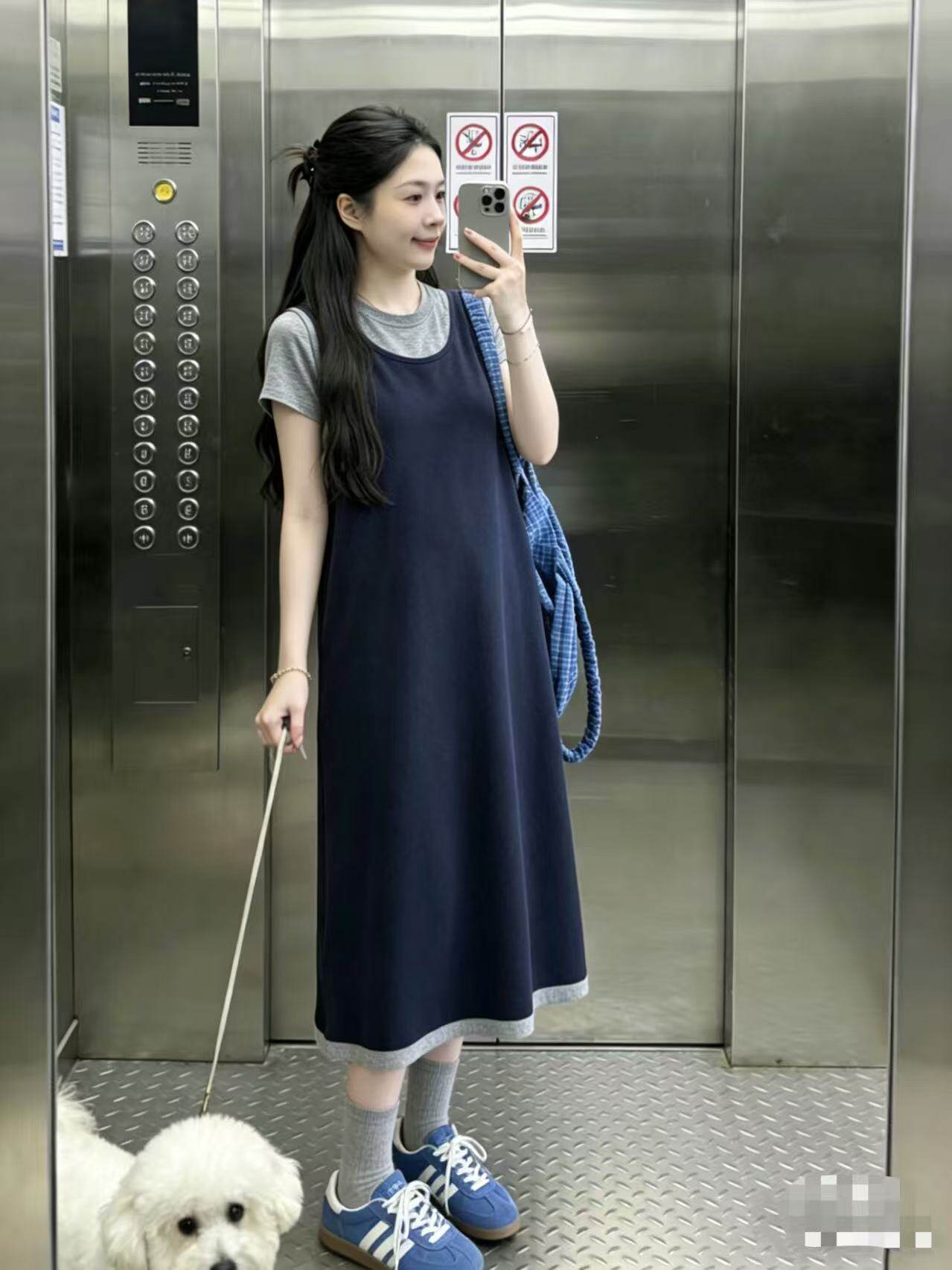 Maternity Dress Summer 2026 New Style Short Dress for Pregnant Women Summer Korean Style Fake Two-Piece Short-Sleeved A-Line Dress Summer — 12