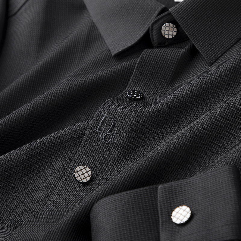 High-End Spring and Summer New Ice Silk Black Versatile Shirt Men's Long-Sleeved Slim-Fit Business Casual No-Iron Anti-Wrinkle Shirt