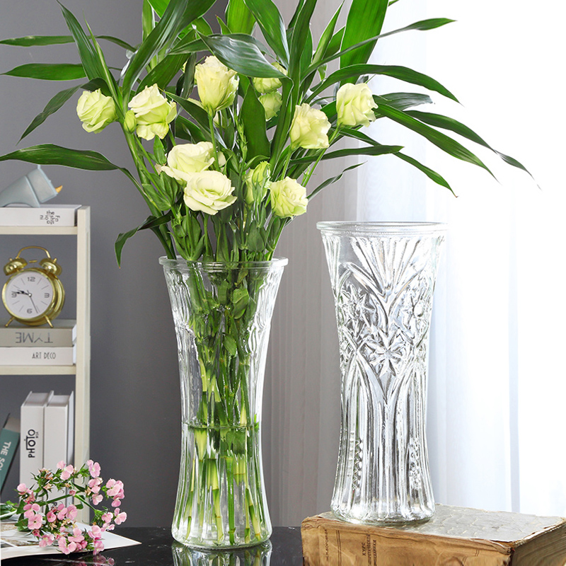 Minimalist modern special large number glass vase transparent water peels rich and expensive bamboo lily Living room Home floral flower arrangement pendulum pieces