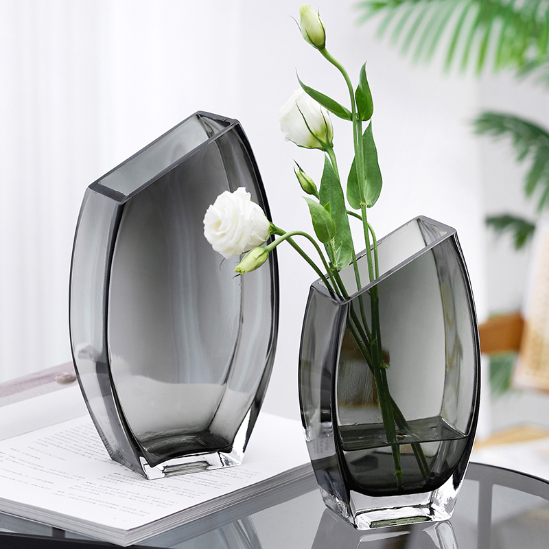 Light luxury Nordic simple creative oblique glass vase hydroponic flowers living room table vase decoration decorations