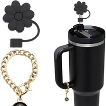 26 English letters cup chain pendant school bag pendant cute straw hat black flower dust plug