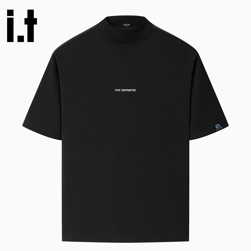 It Five cm Simple Half-High Collar Heavyweight Short-Sleeve T-Shirt for Men, Summer American Style Black Loose Trendy Brand ins Top It Five cm Simple Half-High Collar Heavyweight Short-Sleeve T-Shirt for Men, Summer American Style Black Loose Trendy Brand ins Top