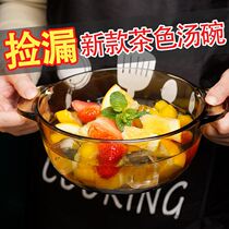 Glass bowls with lid large double ear soup pot basin home heat resistant fruit salad bowl crystal saucepan noodles bowl with microwave