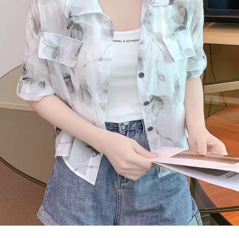 Летний тонкий кардиган, короткая рубашка, городской стиль, воротник поло 