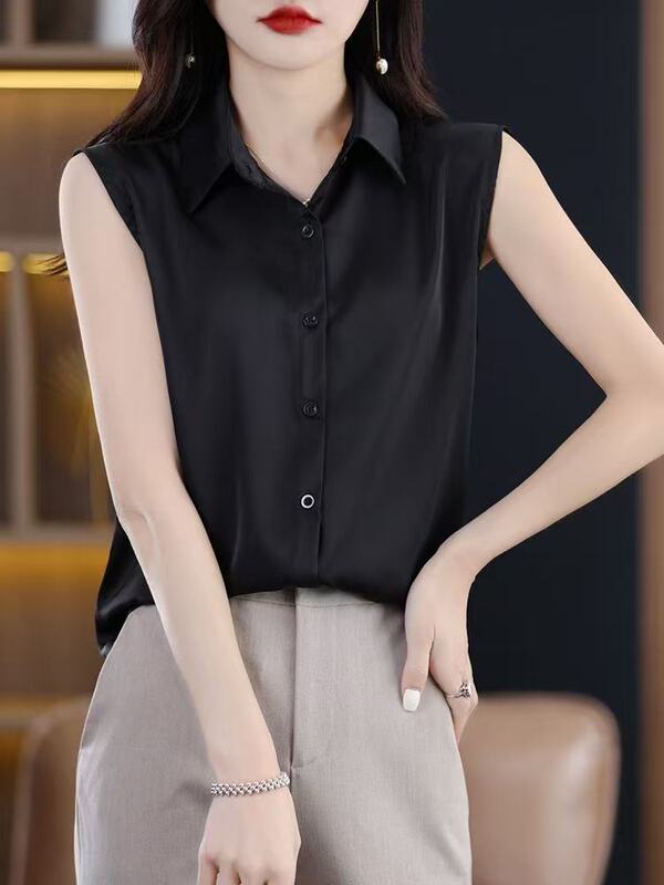 Spring and Summer New Sleeveless Shirt for Women, Korean Style Professional Wear, Versatile White Shirt, Base Layer Tank Top, Stylish and Fashionable