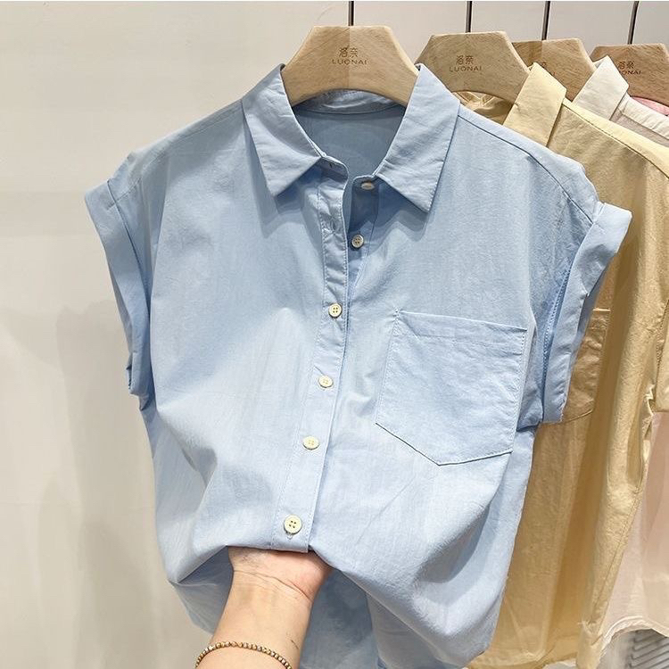 Pink Short-Sleeved Shirt Top for Women, Summer 2026 New Style, Unique and Delicate Collar, Sleeveless Loose Shirt, Thin Style