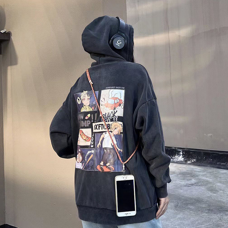 Early spring 2023 tide plus plug hat heavy suit men and women of the same high street retro loose casual coat