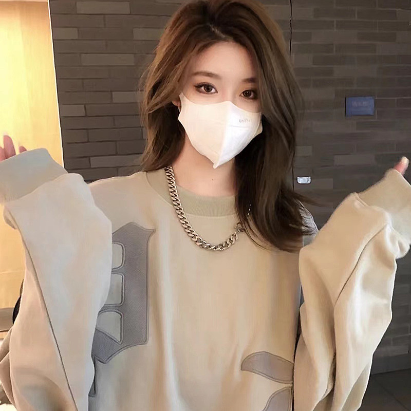 Autumn and winter new patch embroidery round neck sweater men and women couples drop shoulders loose pullover long sleeve casual plus size women's clothing