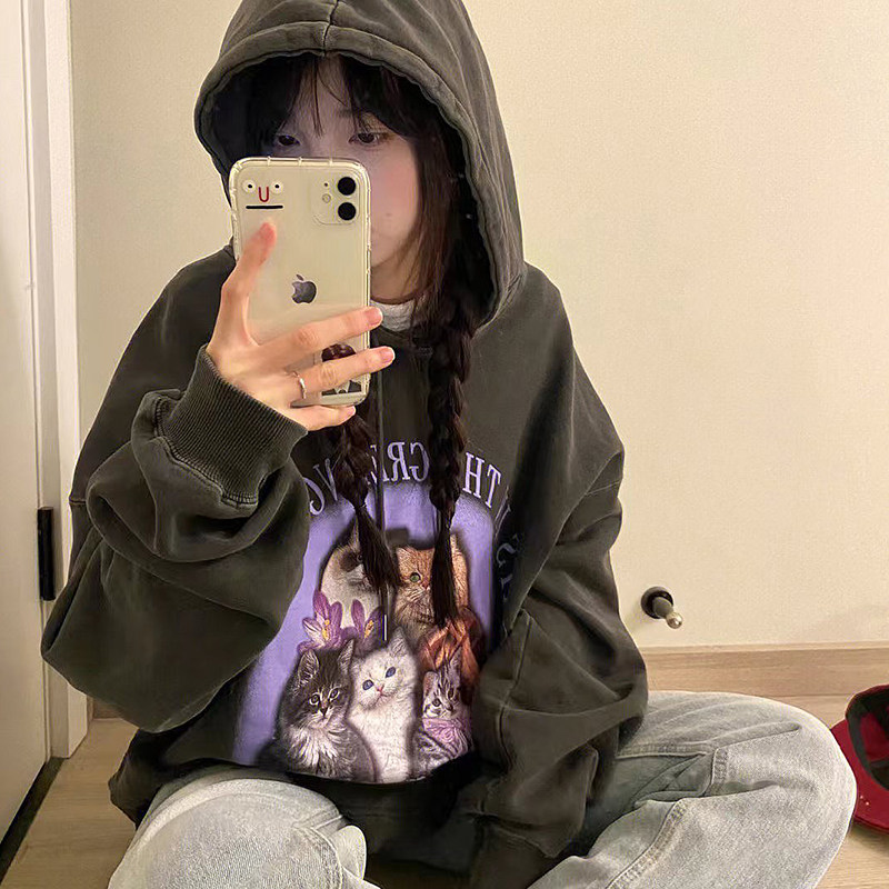 New Original American Retro in Early Spring Wash Sweet Cooler Cat Link Hat Loose Couple Neutral Wears