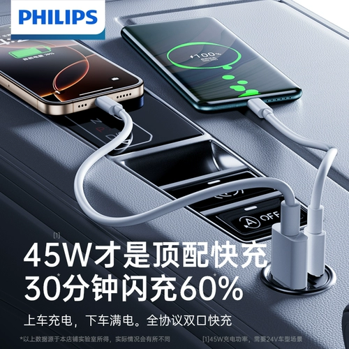 Philips, apple, зарядное устройство, iPhone16, зажигалка, штекер, 45W