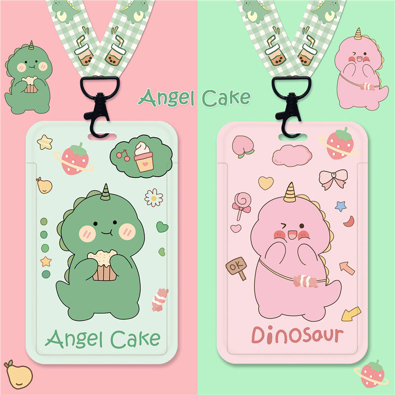 Dinosaur cartoon cute chest card documents sleeve work certificate bus cutting sleeve citizen cutting sleeve student campus meal card staff work card factory card traffic subway card protective sleeve girl's rope customized