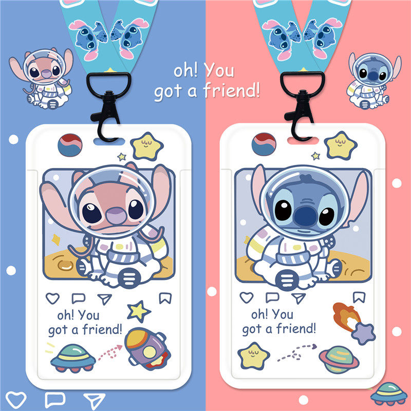Couple Stitch rice card set cute student campus neck hanging rope work ID badge access control badge bus cartoon card set work card ins girl tide couple Yangchengtong card set custom i