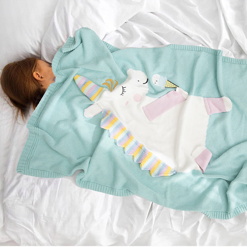 NOOER soothe newborn baby blanket unicorn cotton baby knitted blanket children blanket flamingo