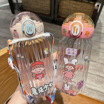 Japanese gp transparent glass cup ins wind with lid water cup portable summer high-value simple straw cup female