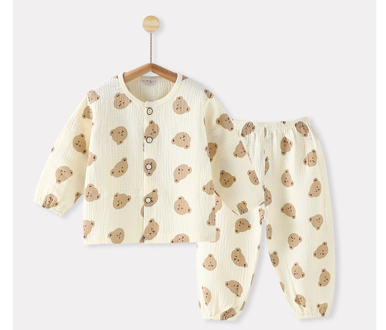 нижнее белье 儿童套装夏季薄款纯棉婴儿长袖居家服空调服宝宝纱布衣服两件式睡衣