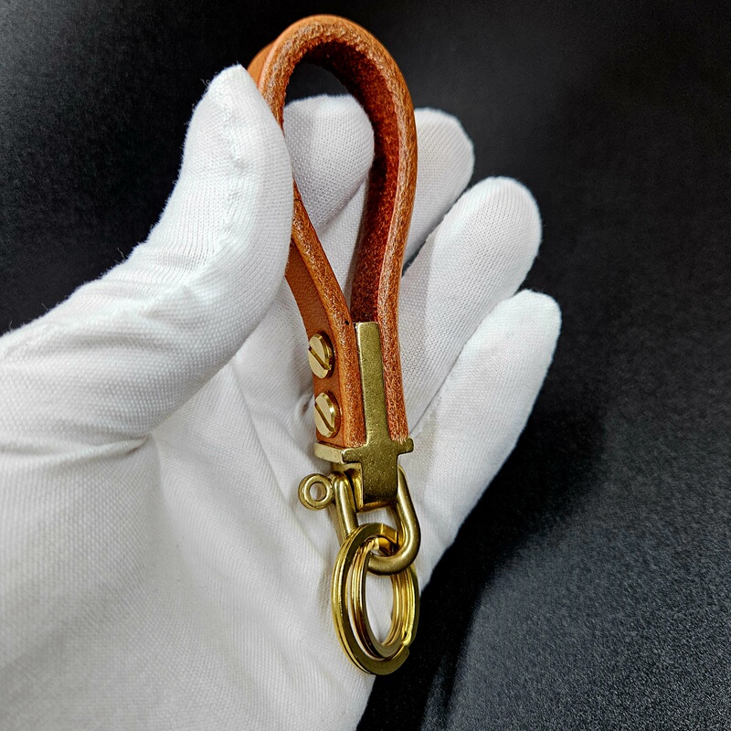 Handmade Edge-Sealed Leather Keychain, Handmade Genuine Leather Key Pendant, Brass Hardware Car Key Chain, Souvenir Gift