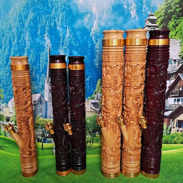 Carved Bamboo Hookah Yunnan Specialty Creative New High-End Solid Wood Incense Tube Dewater Bag Decaf Pot Antique