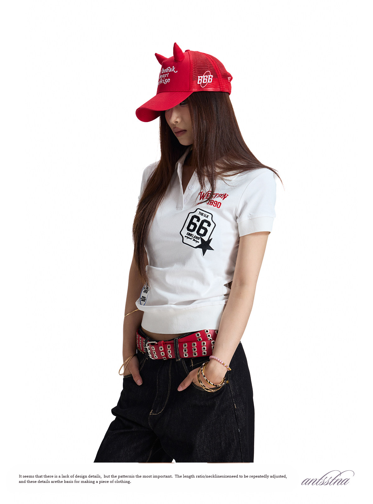ANTSSTNA Embroidered Lapel Slim-Fit Cropped Polo