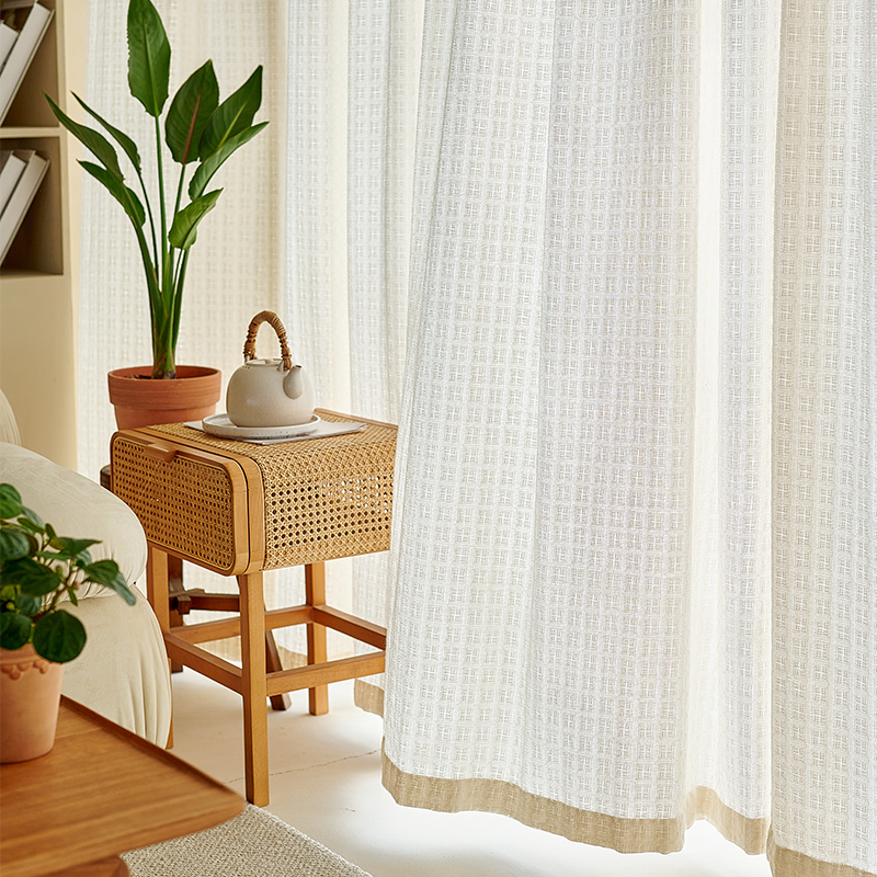 Cotton cream curtain curtain illuminated by the new living room bedroom balcony French window yarn in 2021