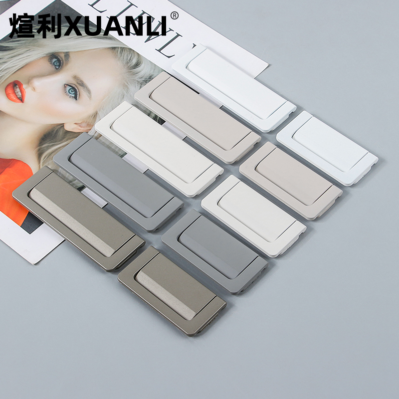 U705 cashmere grey clamshell handle free from punching cabinet inner drawer pull handle square folded flat handle to white-Taobao