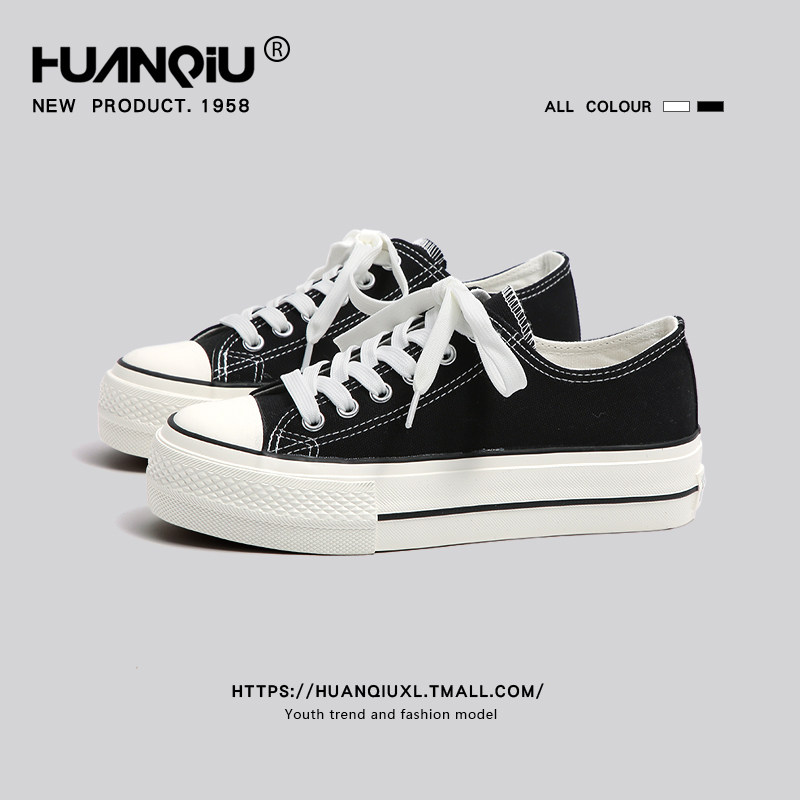 グローバル公式旗艦店 クラシックプラットフォームキャンバスシューズ レディース 2026年春新作 ブラックシューズ カジュアル万能スニーカー