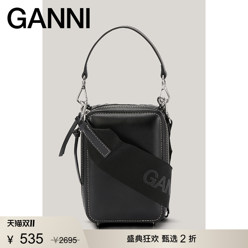 [Selected Discount] Ganni Women's Bag Mini Camera Bag Black Handbag Shoulder Crossbody Bag A4187099