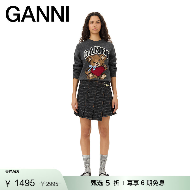 [Selected Discount] Ganni Women's Christmas Bear Pattern Long Sleeve Knitted Pullover Sweater K2370084