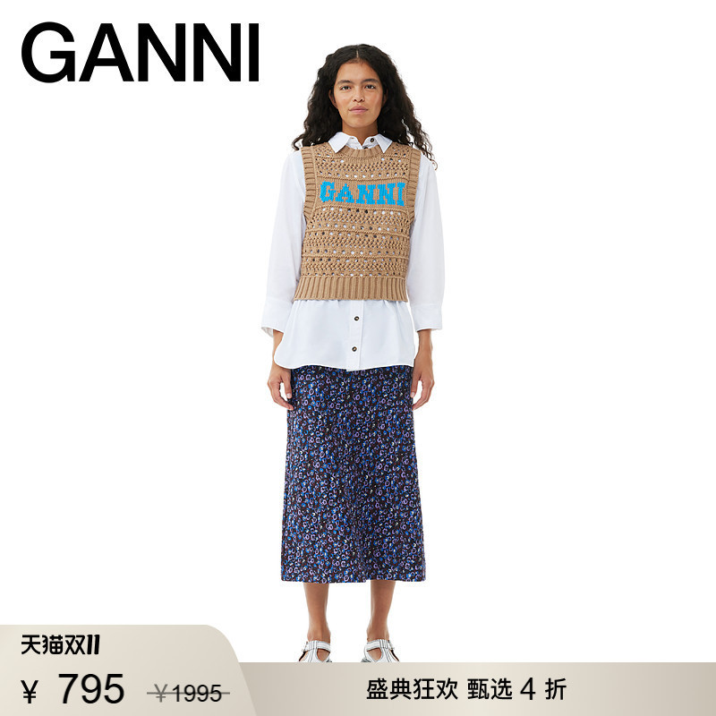 [Selected Discount] Ganni Women's Clothing Elegant Autumn Style Personalized Top Hollow Knit Vest K2166177