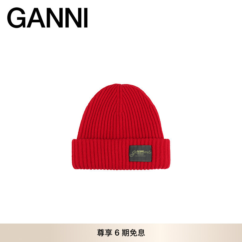 Ganni Women's Racing Red Versatile Hat, Comfortable and Warm Casual Style Knitted Hat, Wool Hat A6833474 Ganni Women's Racing Red Versatile Hat, Comfortable and Warm Casual Style Knitted Hat, Wool Hat A6833474