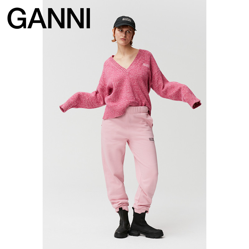 Ganni Women's New Pink Beam Feet Thin Velvet Sports Pants Loose Casual Thick Cotton Pants T2925465