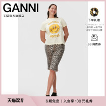 Ganni womens 2022 new light yellow smiley print casual loose round neck short-sleeved T-shirt T3224302